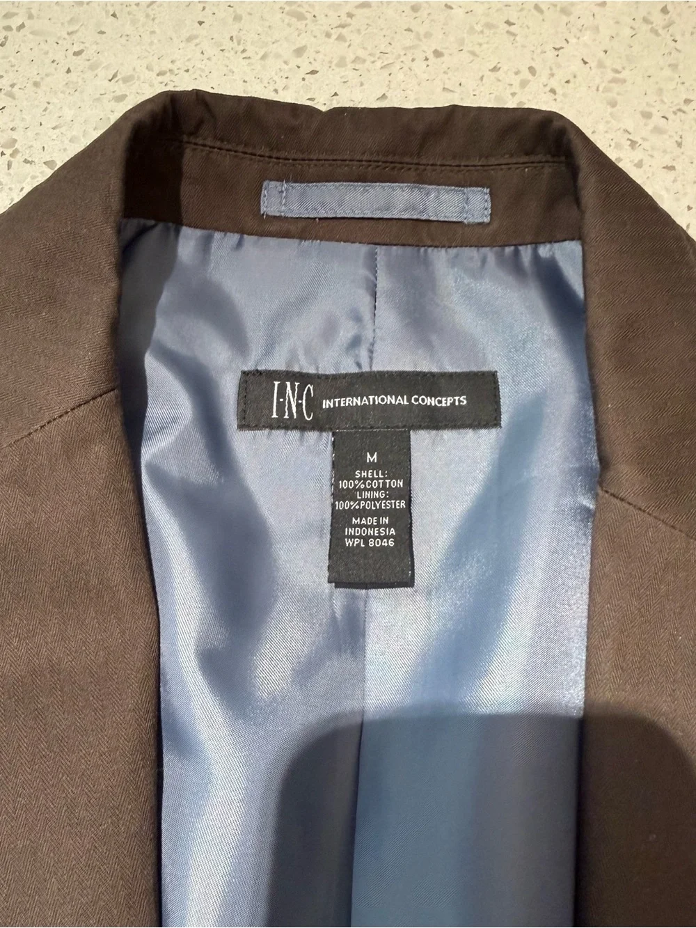 INC International Concepts Brown Blazer with Light Blue Satin Lining